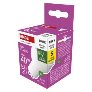 EMOS LED CLS MR16 3W (40W) 535lm GU10 NW A CLASS 1525730423