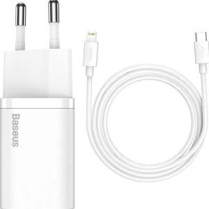 Baseus rýchlonabíjačka do siete Super Si USB-C PD QC 20W s Lightning káblom 1m biela 6953156230064