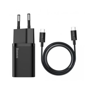 Baseus rýchlonabíjačka do siete Super Si USB-C PD QC 25W (s káblom USB-C na USB-C) čierna 6953156206021