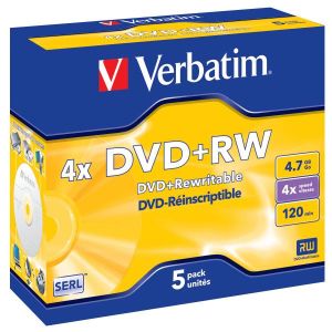 Verbatim DVD+RW, Matt Silver, 43229, 4.7GB, 4x, jewel box, 5-pack, bez možnosti potlače, 12cm, pre archiváciu dát