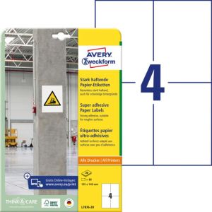 Etikety univerzálne 105x148mm Avery A4, silne lepivé 20 hárkov 