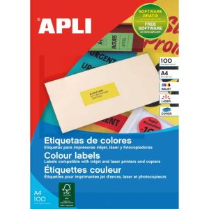 Etikety farebné 70x31mm APLI A4 100 hárkov fluo červené 