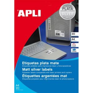 Etikety polyesterové 45,7x21,2mm APLI A4 20 hárkov strieborné 