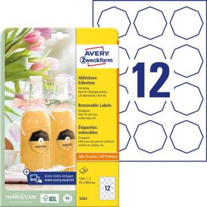Etikety osemhranné 61x60,3mm Avery 10 hárkov biele 