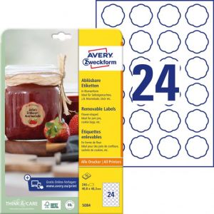Etikety v tvare kvetu 40,8x40,3mm Avery 10 hárkov biele 