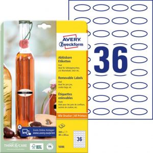 Etikety oválne 40x20mm Avery 10 hárkov biele 