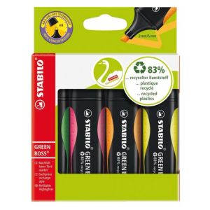 Sada zvýrazňovačov STABILO GREEN BOSS 4 ks zelená, ružová, oranžová, žltá 
