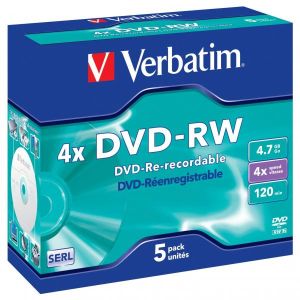 Verbatim DVD-RW, Matt Silver, 43285, 4.7GB, 4x, jewel box, 5-pack, bez možnosti potlače, 12cm, pre archiváciu dát