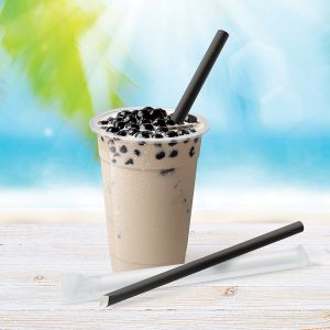 Slamka papierová Bubble Tea čierna Ø12mm x 21cm jednotlivo balená [100 ks]
