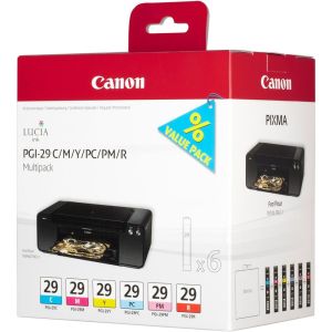 Cartridge Canon PGI-29, azúrová, purpurová, žltá, fotografická azúrová a purpurová, červená, multipack, originál