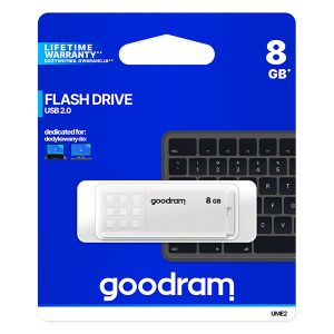 Goodram USB flash disk, USB 2.0, 8GB, UME2, biely, UME2-0080W0R11, USB A, s krytkou