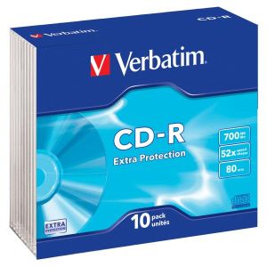 Verbatim CD-R, 43415, Extra Protection, 10-pack, 700MB, 52x, 80min., 12cm, bez možnosti potlače, slim box, PROMO, pre archiváciu