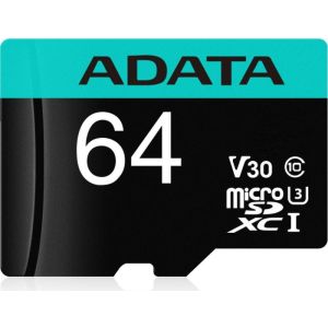 ADATA V30S/micro SDXC/64GB/95MBps/UHS-I U3/Class 10/+ Adaptér AUSDX64GUI3V30SA2-RA1