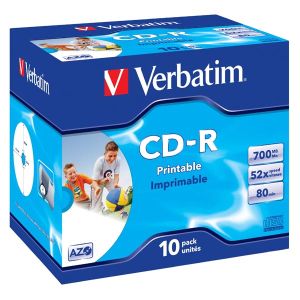 Verbatim CD-R, 43325, AZO Wide Inkjet Printable, 10-pack, 700MB, 52x, 80min., 12cm, jewel box, pre archiváciu dát