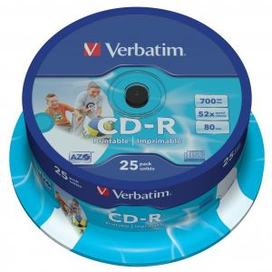 Verbatim CD-R, 43439, AZO Wide Inkjet Printable, 25-pack, 700MB, 52x, 80min., 12cm, spindle, pre archiváciu dát