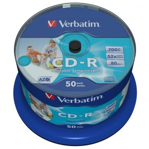 Verbatim CD-R, 43438, AZO Wide Inkjet Printable - No ID Branded, 50-pack, 700MB, 52x, 80min., 12cm, spindle, pre archiváciu dát