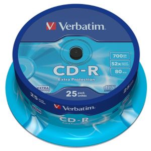 Verbatim CD-R, 43432, Extra Protection, 25-pack, 700MB, 52x, 80min., 12cm, bez možnosti potlače, cake box, pre archiváciu dát