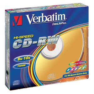 Verbatim CD-RW, 43167, SERL High-Speed Colour, 5-pack, 700MB, 12x, 80min., 12cm, bez možnosti potlače, slim box, pre archiváciu 