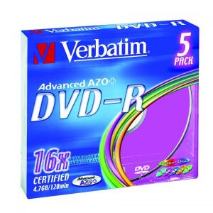Verbatim DVD-R, Colour, 43557, 4.7GB, 16x, slim box, 5-pack, bez možnosti potlače, 12cm, pre archiváciu dát