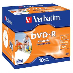 Verbatim DVD-R, Wide Inkjet Printable ID Brand, 43521, 4.7GB, 16x, jewel box, 10-pack, 12cm, pre archiváciu dát