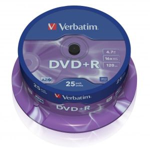 Verbatim DVD+R, Matt Silver, 43500, 4.7GB, 16x, spindle, 25-pack, bez možnosti potlače, 12cm, pre archiváciu dát