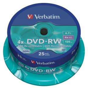 Verbatim DVD-RW, Matt Silver, 43639, 4.7GB, 4x, spindle, 25-pack, bez možnosti potlače, 12cm, pre archiváciu dát