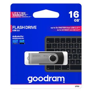Goodram USB flash disk, USB 3.0, 16GB, UTS3, čierny, UTS3-0160K0R11, USB A, s otočnou krytkou