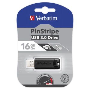 Verbatim USB flash disk, USB 3.0, 16GB, PinStripe, Store N Go, čierny, 49316, USB A, s výsuvným konektorom
