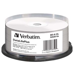 Verbatim BD-R, DL+ Wide Thermal Printable No Id Surface Hard Coat, 50GB, spindle, 43750, 6x, 25-pack, pre archiváciu dát