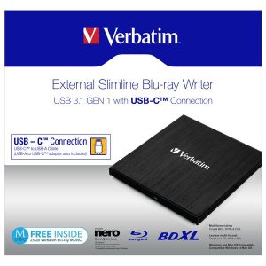 Verbatim externá Blu-Ray mechanika, 43889, USB 3.1, USB-C, ZDARMA 25GB MDISC
