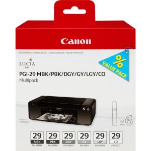Cartridge Canon PGI-29, matná čierna, fotografická čierna, tmavá sivá, svetlá sivá, sivá, optimalizátor farieb, multipack, origi