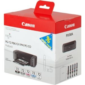 Cartridge Canon PGI-72, fotografická čierna, azúrová, purpurová, sivá, optimalizátor farieb, päťbalenie, multipack, originál