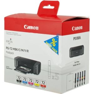Cartridge Canon PGI-72, matná čierna, azúrová, purpurová, žltá, červená, päťbalenie, multipack, originál