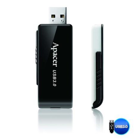 Apacer USB flash disk, USB 3.0, 16GB, AH350, čierny, AP16GAH350B-1, USB A, s výsuvným konektorom