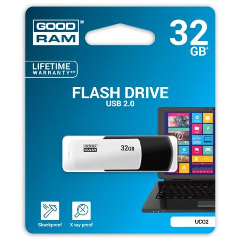 Goodram USB flash disk, USB USB 2.0, 32GB, UC02, čierny, UCO2-0320KWR11, USB A, s otočnou krytkou