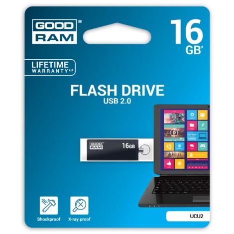 Goodram USB flash disk, USB 2.0, 16GB, UCU2, čierny, UCU2-0160K0R11, USB A, s otočnou krytkou