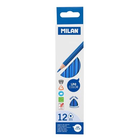 Pastelky MILAN Ergo Grip trojhranné 12 ks, azúrová modrá