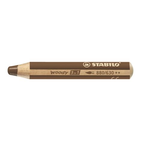 Pastelka STABILO woody 3 v 1 - farbička, vodovka, voskovka - hnedá