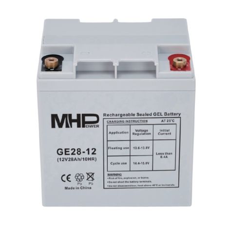 MHPower GE28-12 Gélový akumulátor 12V/28Ah, Terminál T2 - M6, Deep Cycle GE28-12