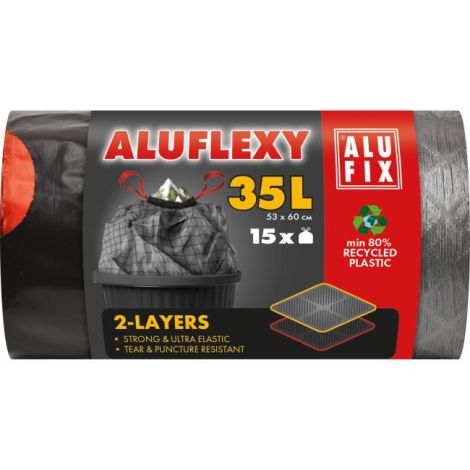 Vrecia na odpadky zaťahovacie 35 l / 15 ks, 28mic., LDPE 2 vrstvové, 53 x 60 cm, sivo-čierne 