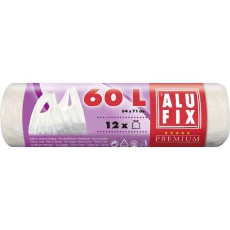 Vrecia na odpadky zaväzovacie, 60 l / 12 ks, 10mic., 64 x 71+16cm, biele, HDPE 