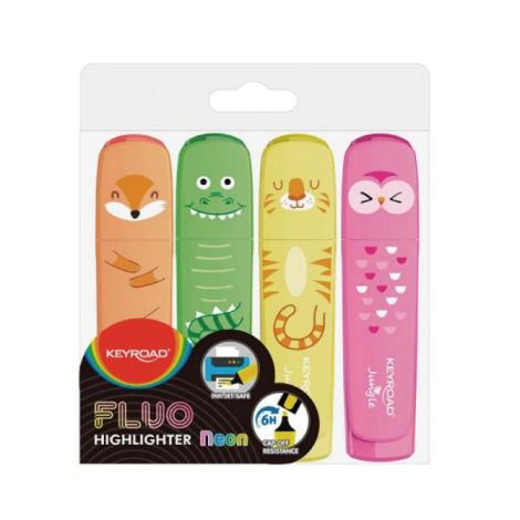 Sada zvýrazňovačov KEYROAD Fluo Jungle, 4 ks, mix farieb 