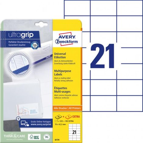 Etikety univerzálne 70x42,3mm Avery A4 25+5 hárkov 