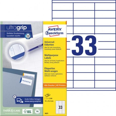 Etikety univerzálne 70x25,4mm Avery A4 100 hárkov 
