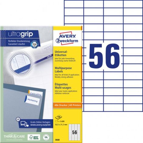 Etikety univerzálne 52,5x21,2mm Avery A4 100 hárkov 