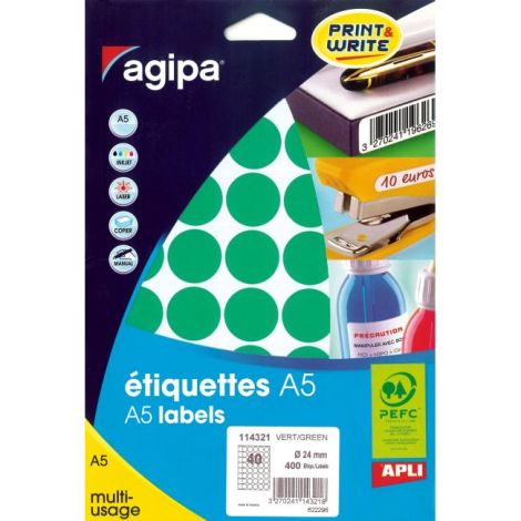 Etikety kruhové 24mm Agipa A5 zelené 