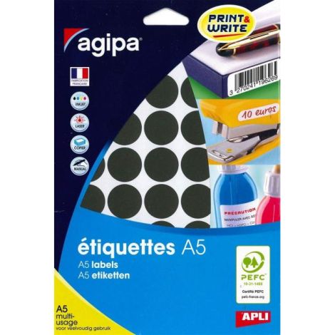 Etikety kruhové 24mm Agipa A5 čierne 