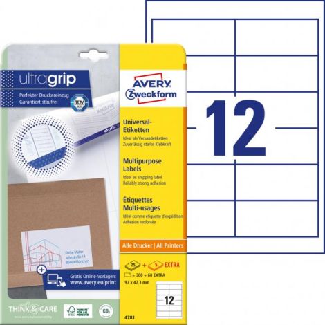 Etikety univerzálne 97x42,3mm Avery A4 25+5 hárkov 