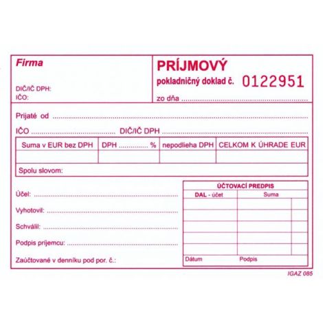 Príjmový pokladničný doklad s DPH, samoprepis, A6, číslovaný, 100 listov 