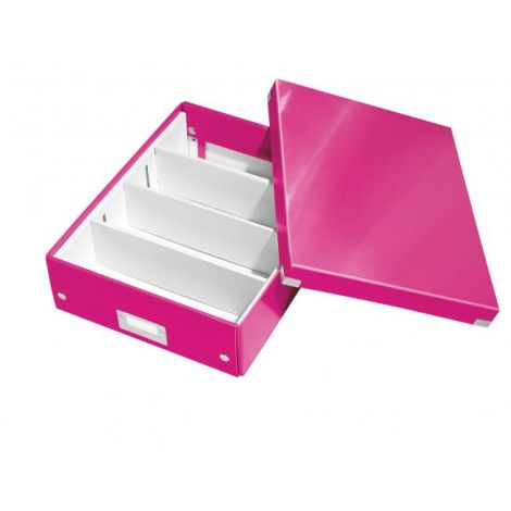 Stredná organizačná krabica Click & Store metalická ružová 